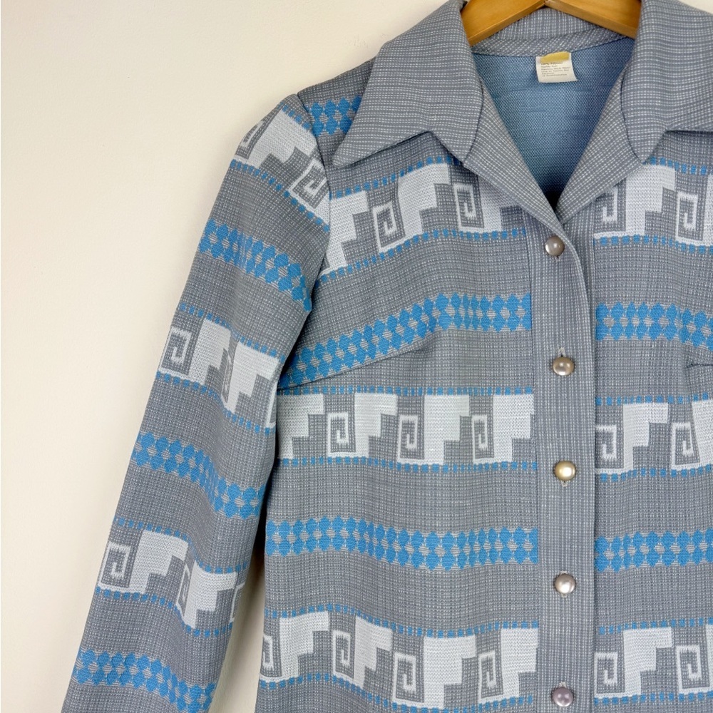 Vintage 70's Patterned Polyester Knit Blouse - image 2